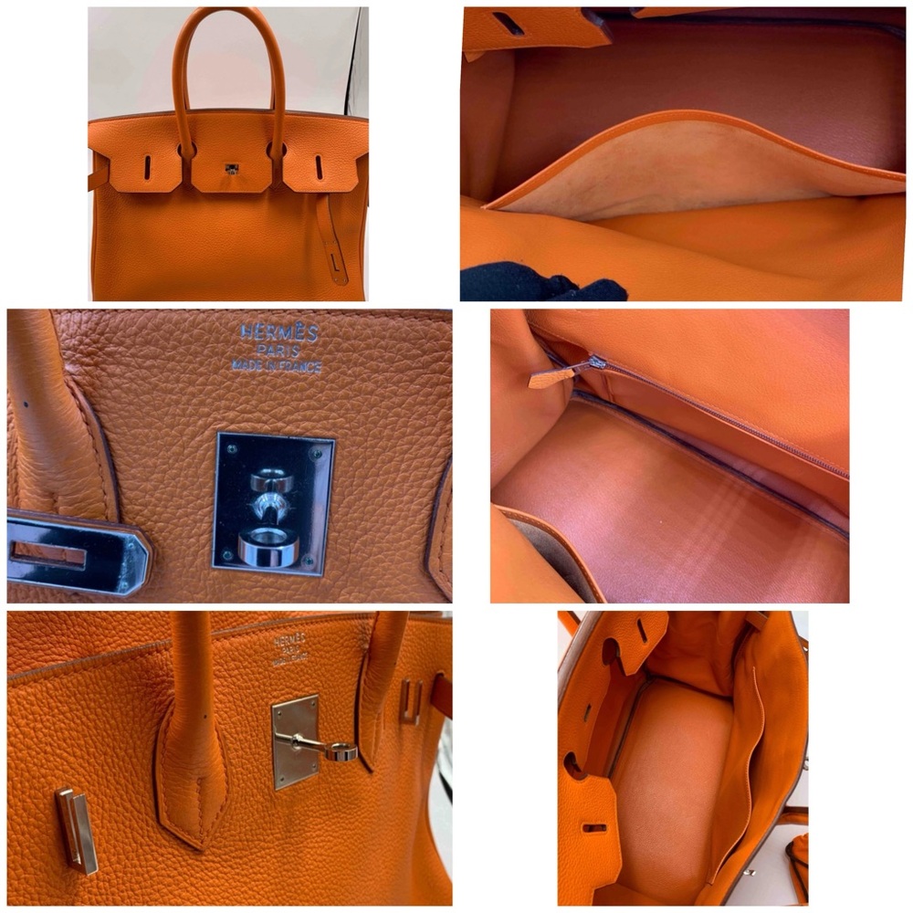 Authentic HERMES Birkin 35 Clemence Leather Orange Palladium hardware - Picture 12 of 15